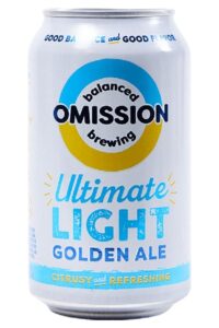 A can of balanced brewing omission ultimate light golden ale.