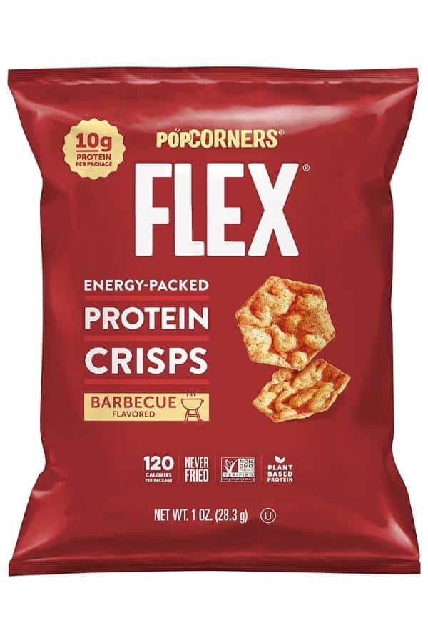 A bag of Popcorners Flex barbecue protein crisps.