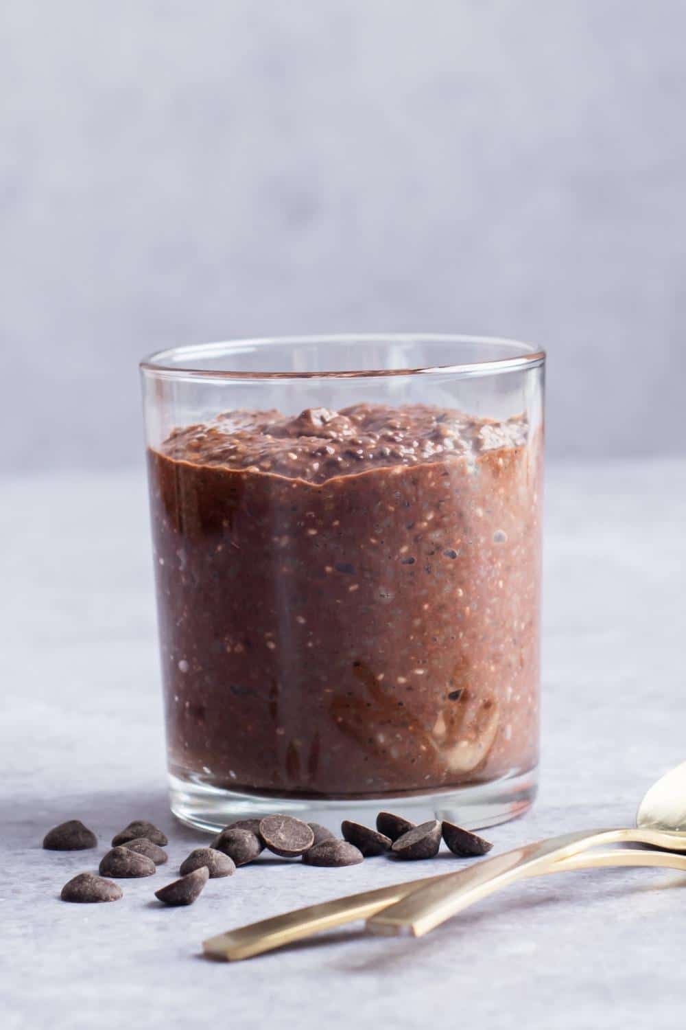 A glass with protein pudding in it.