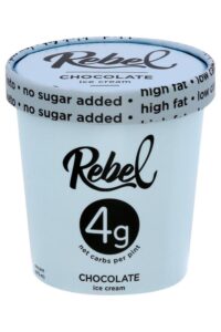 A tub of Rebel chocolate ice cream.