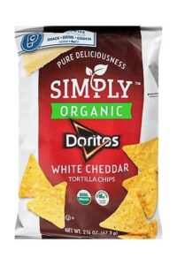 A bag of Simply Organic Doritos white cheddar flavor.