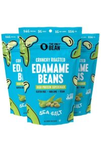 Three bags of crunchy roasted edamame beans.