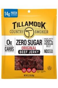 A bag of Tillamook zero sugar beef jerky.