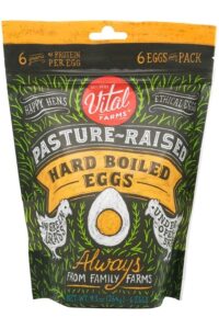 A bag of Vital Farms pasture-raised hard boiled eggs.