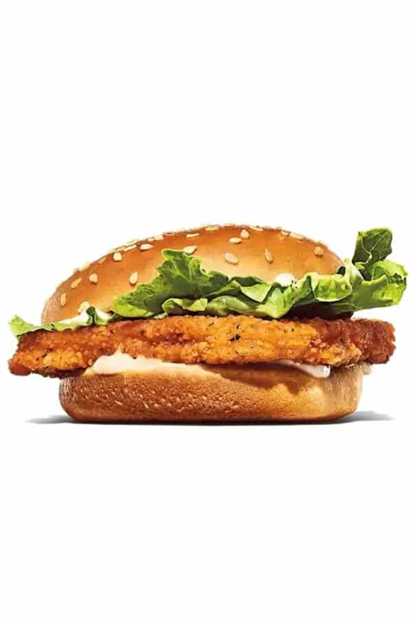 A crispy chicken sandwich with mayo and lettuce.