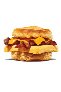 Biscuit with cheese, bacon, and an egg between it