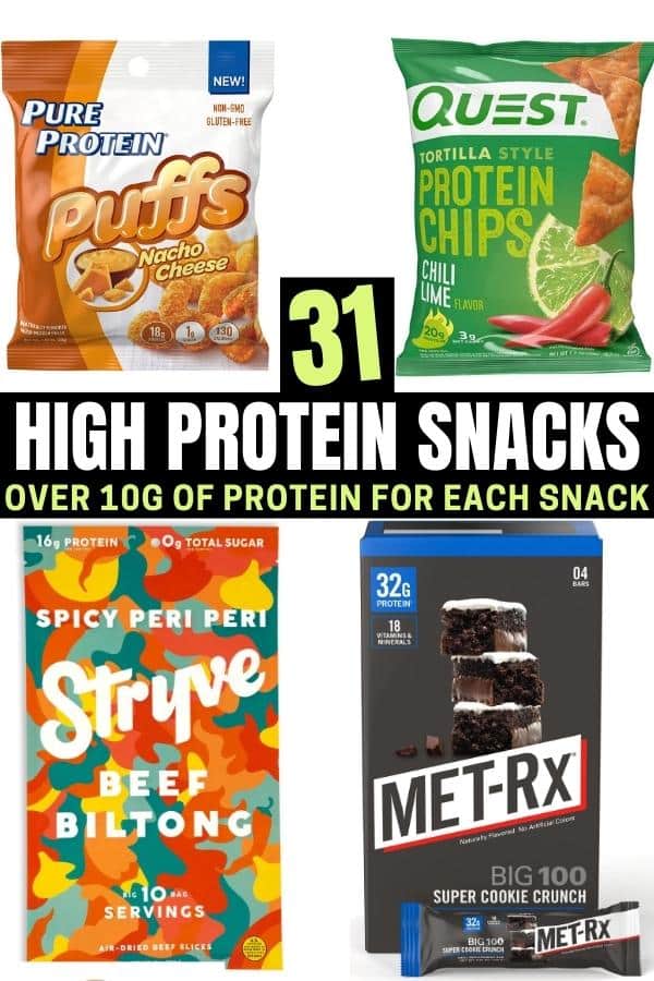 A compilation of four high protein snack options.