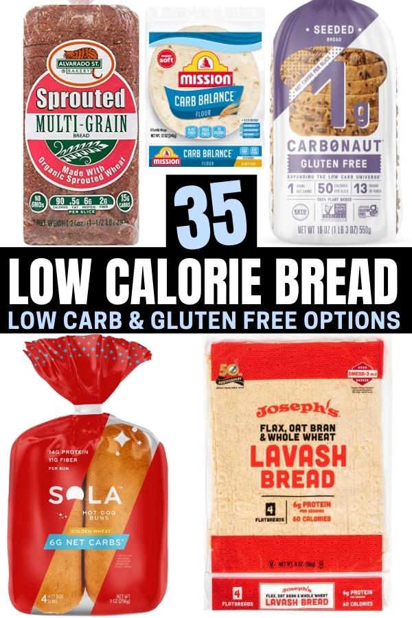 A compilation of low calorie bread options.
