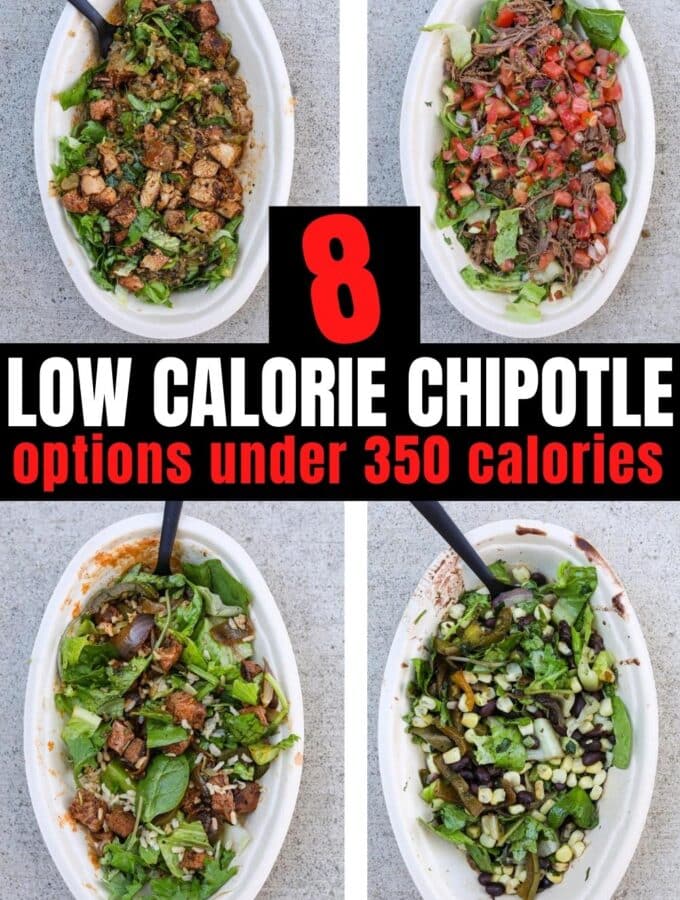 A compilation of 4 low calorie Chipotle bowls.