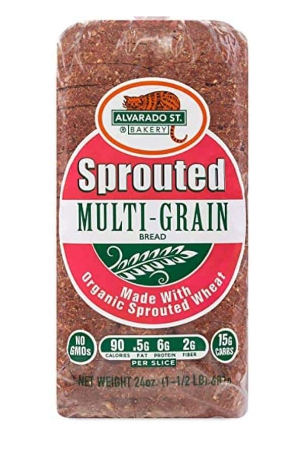 Bag of Alvarado Street bakery sprouted multi grain bread.