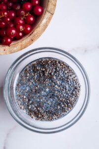 Chia seed putting in a glass bowl.