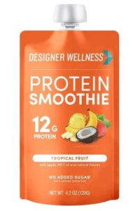 Designer wellness protein smoothie tropical fruit flavor.