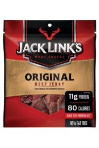 A bag of jack links original beef jerky.