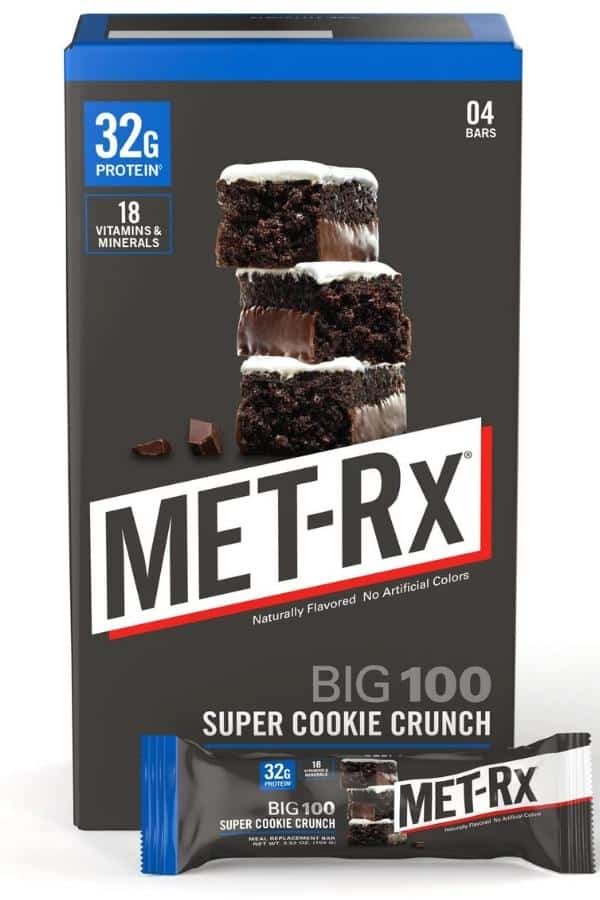 Box of METRx big 100 super cookie crunch bars.
