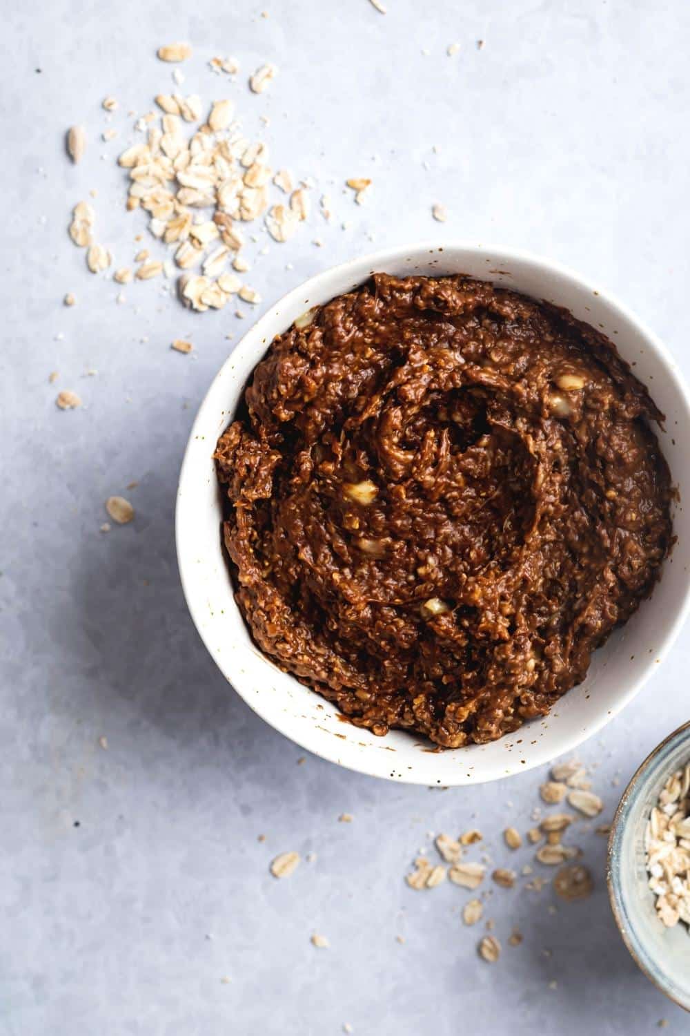 Chocolate protein powder oats in a bowl.