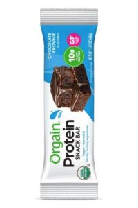 An Orgain protein snack bar chocolate brownie flavor.