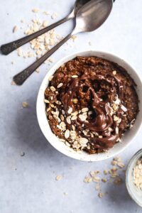 Protein oatmeal in a white bowl.