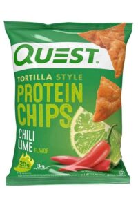 Quest tortilla style protein chips chili lime flavor.