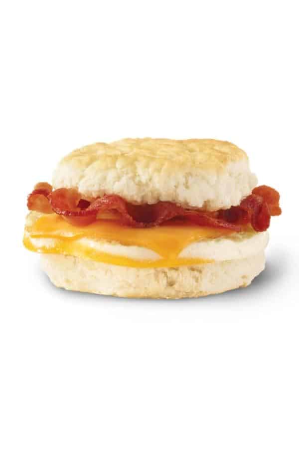 Bacon, egg, and cheese on a biscuit.