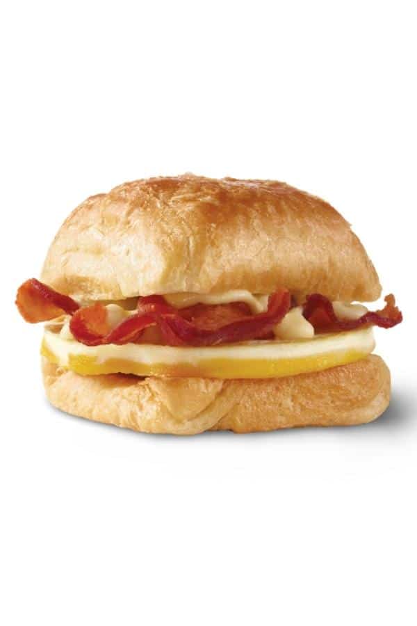 Egg, cheese, and bacon on a biscuit.