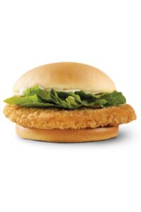 A crispy chicken sandwich with lettuce and mayo.