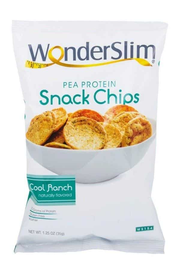 Bag of wonder slim pea protein snack chips.