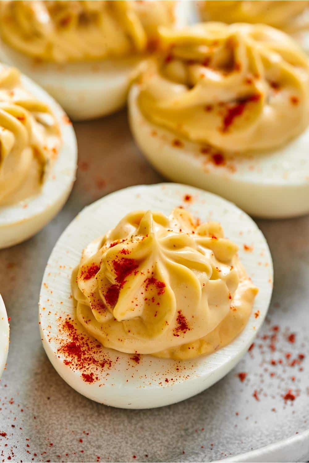 A southern deviled egg on a plate.