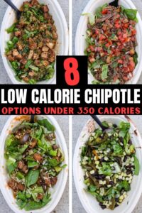 A montage of four low calorie chipotle bowls.