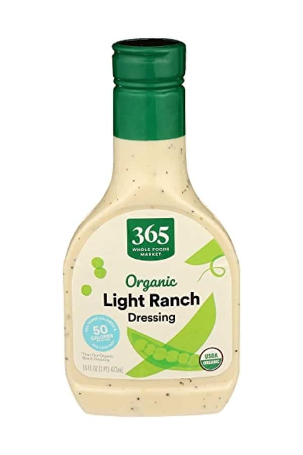A bottle of 365 organic light ranch dressing