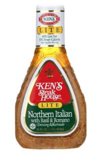 A bottle of Ken's Steakhouse Lite Northern Italian dressing and marinade.