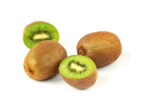 Two halves of a kiwi and two whole kiwis.