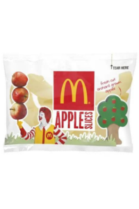 A bag of apple slices with McDonalds branding on it.