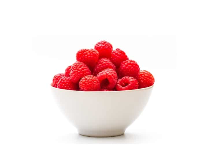 A bowl of raspberries.