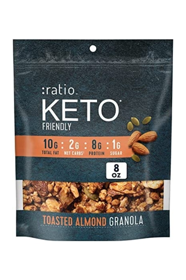 A bag of ratio keto friendly tastes almond granola.