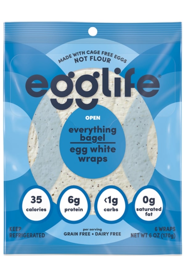A pack of egglife everything bagel wraps.