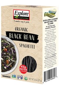 A box of Explore Cuisine organic black bean spaghetti.