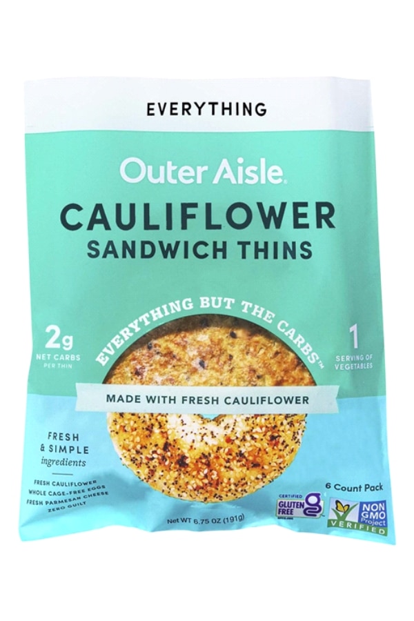 A pack of Outer Aisle cauliflower sandwich thins.