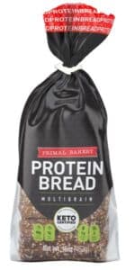 A loaf of primal bakeries protein bread.