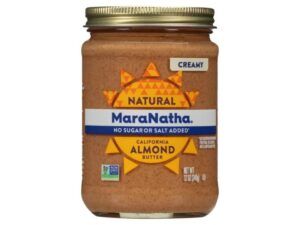 A bottle of MaraNatha creamy natural almond butter.