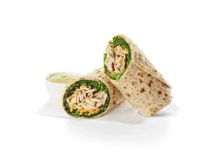 A Chick-Fil-A cool wrap sliced in half.