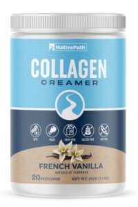 A tub of native path collagen creamer french vanilla flavor.