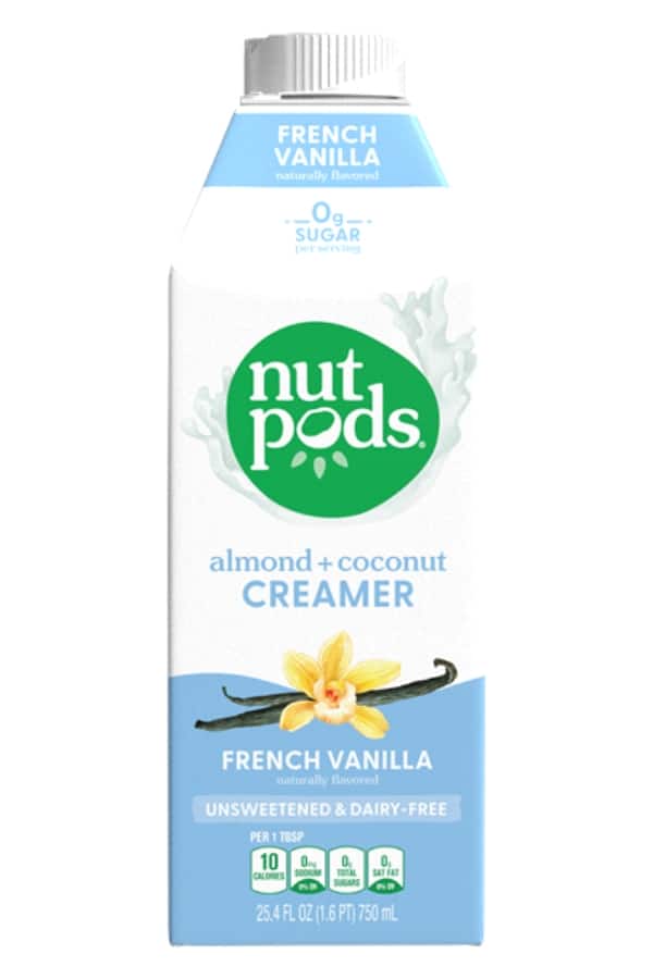 A container of nut pods almond and coconut creamer.