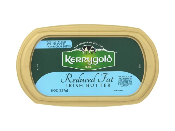 A container of Kerrygold reduced fat Irish butter.