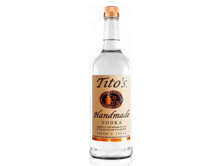 A bottle of Tito's handmade vodka.