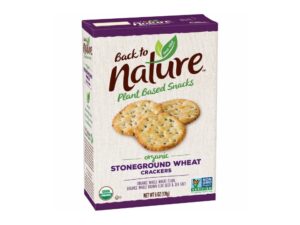 A box of back to nature stoneground wheat crackers.