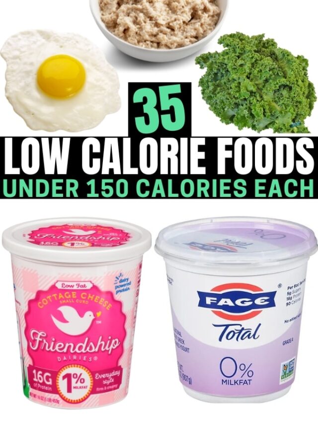 A compilation of five low calorie foods.