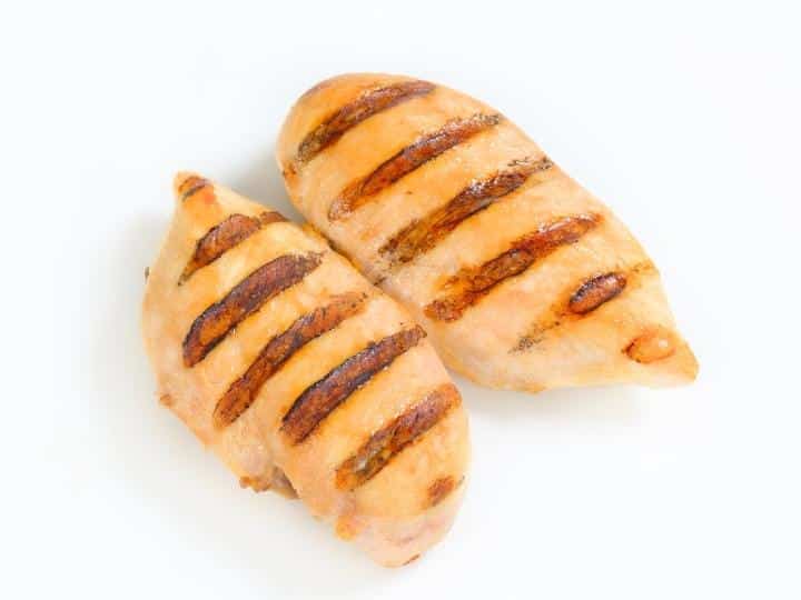 Two grilled chicken breasts.