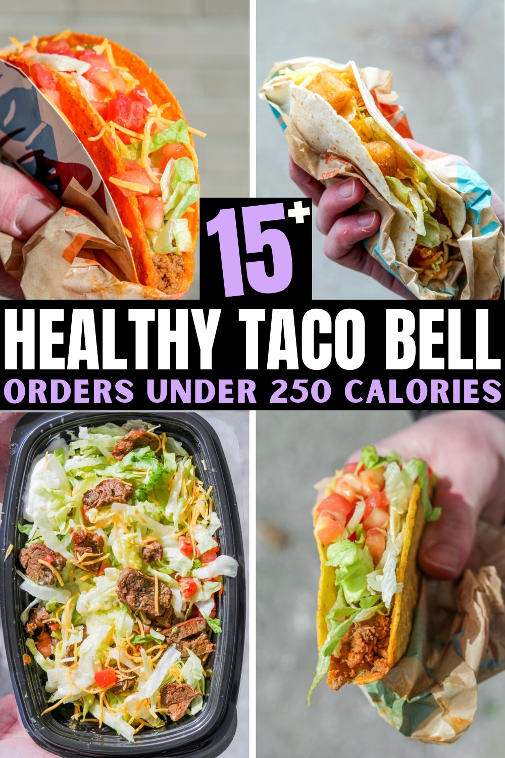 A compilation of four healthy taco bell menu items.