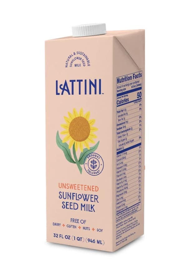 A square carton of Lattini unsweetened sunflower seed milk.