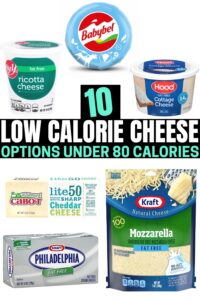 A compilation of six different low calorie cheese options.